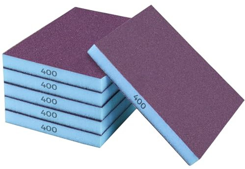 STEBRUAM Lot de 6 éponges de ponçage, Grain 400, tampons de ponçage lavables et réutilisables, Lot de Papier abrasif pour Mur en Bois et métal