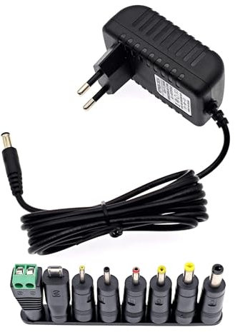 JZK AC a DC 5V 2A Adaptador de corriente Convertidor Transformador Cargador con 8 adaptadores de enchufe DC Reemplazo 5 voltios 0.5A 500mA 1A 1.5A 2000mA para cámaras CCTV, tiras de luz LED, TV Box
