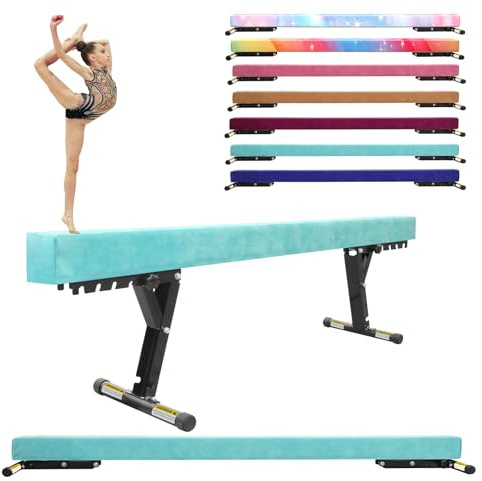 FINCOME Adjustable Balance Beam 8ft Green, High and Lower Floor Beam Gymnastics Equipment for Kids Children, Gymnastics Beam with Legs for Home, Professional Training, Gymnastic Club Use