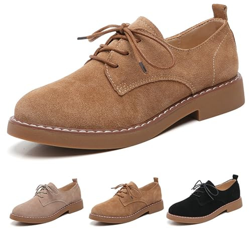 Zapatos De Tacón Plano De Cuero Estilo Británico Retro para Mujer, Zapatos Oxford con Cordones para Mujer, Zapatos Oxford Antideslizantes De Punta Redonda Cómodos Y Transpirables (38,marrón)