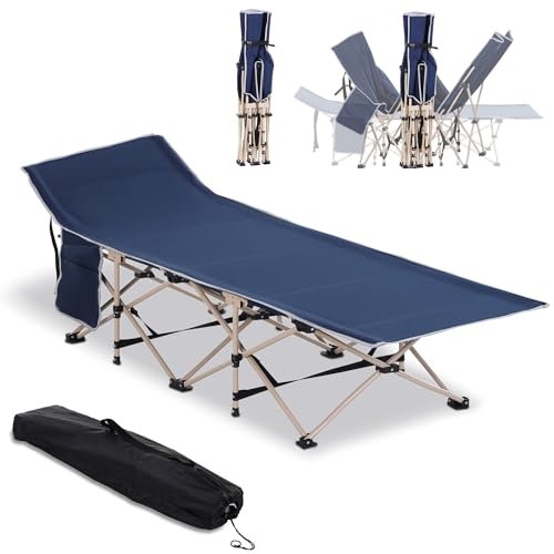 Outsunny Lit de Camping Pliable, lit de Camp pour Adultes, Cadre en Acier Sac de Transport Inclus Charge Max. 150 kg 190 x 68 x 52 cm Bleu foncé