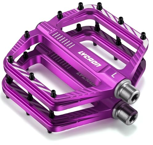 LYCAON Pedales de Bicicleta de Carretera/Montaña, MTB Pedales Bicicleta de Bearing Rodamientos, 9/16 CNC aleación de Aluminio Antideslizante CR-MO para BMX Bike (Morado)