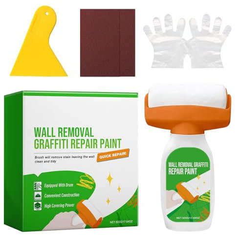 PLLYPE Rodillo de pintura de pared blanco de 500 g, rodillo de reparación de paredes 2 en 1, rodillo de reparación de pintura de pared para retoques de graffiti, manchas, arañazos, grietas