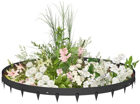 FIVMEN Flexibel gräskant metall galvaniserad 10 m, rabattkant med tandade kanter, rabattgräns, klippkant gräskant 16 cm höjd, svart