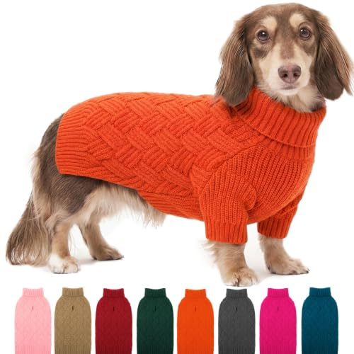 AOFITEE Medium Dog Jumper, Warm Dog Jumpers Medium Size with Harness Hole | Classic Turtleneck Christmas Jumper for Dogs Girl Boy , Long Sleeves Dogs Jumpers for French Bulldog, Boston Terrier,Orange M