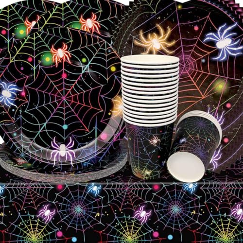 Decoracion Cumpleaños para Halloween,Doyomtoy Vajilla de Cumpleaños Araña Decoraciones de Cumpleaño Platos Tazas Servilletas de Fiesta para Accesorios de Halloween Decoraciones 20 invitados