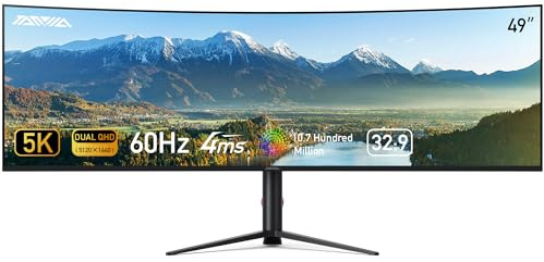 TANXJIA 49 Inch Curved Gaming Monitor with Speakers Built In, 5K(5120×1440) DUAL QHD PC Monitors, 1.07B Colors Ultrawide Computer Screen, 60Hz, 4Ms, FlickerFree, Tilt/Height Adjustable, USB/HDMI Port