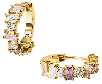 Purelei Fancy Ohrringe (Gold) – Damenohrringe aus Zirkonia-Schmucksteinen und Edelstahl (14K vergoldet) – Wasserfeste Creolen – 17 mm Durchmesser – Modeschmuck für deinen individuellen Look