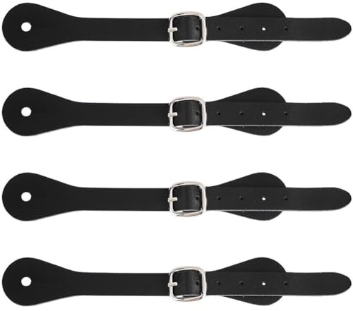 GORGECRAFT 4pz Cinturini Speroni in Vera Pelle Lacci Scarpe con Tacco Alto Neri Cinturini Caviglia con Chiusura in Lega Regolabili Cintura Stivali da Cowboy Western Monostrato Cavalieri Attrezzatura