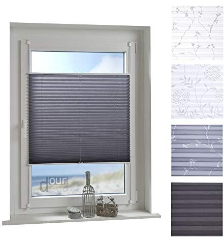 ourdeco® Plissee / 100 x 130 cm grau/lichtdurchlässig, Blickdicht/Farbe Grau/Montage ohne Bohren