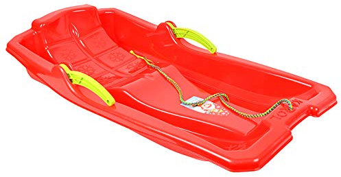 MARMAT Bobschlitten Bob Rodel Schneegleiter Bremshebel Zugseil Kinder Schnee Winter (Rot)