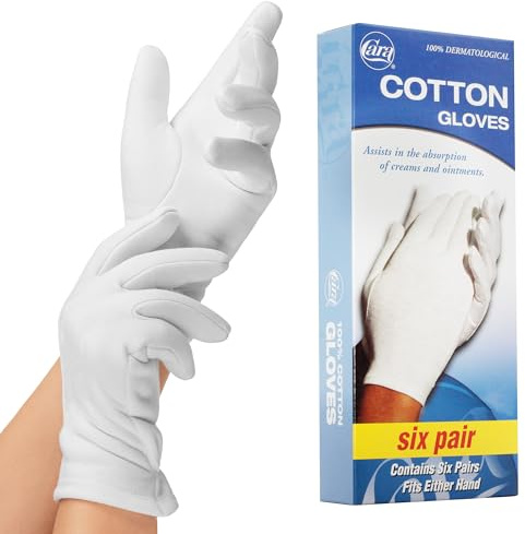 CARA Moisturizing Eczema Cotton Gloves, Large, 6 Pair