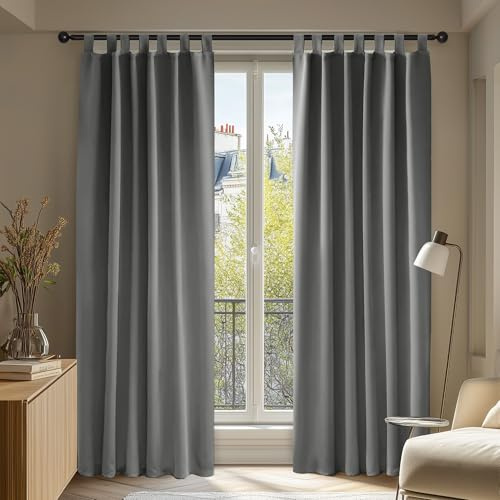 Deconovo Room Darkening Curtains Thermal Insulated Window Treatment Energy Efficiency Soft Pair Curtains Tab Top Blackout Curtains for Living Room 55 x 114 Inch Light Grey Set of 2