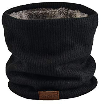 NovForth Neck Warmer Double-Layer Fleece Lining Knit Winter Infinity Scarf Chunky Thick Windproof Circle Loop Scarves 2Black