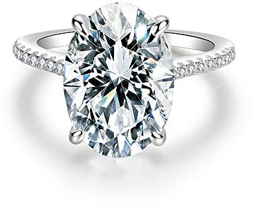 BeFab 925 Sterling Silver 14x10mm 5.81 Ct Oval Solitaire Engagement Ring Large Oval-Cut Cz Cocktail Ring Silver