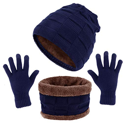 TAGVO Winter Unisex Beanie Hat Scarf & Touch Screen Gloves Set 3 in 1, Thick Soft Fleece Inner Great Warm, Stretchy Knitted Skiing Beanie Skull Cap, Neck Warmer, Touch Gloves For Outdoors Sports