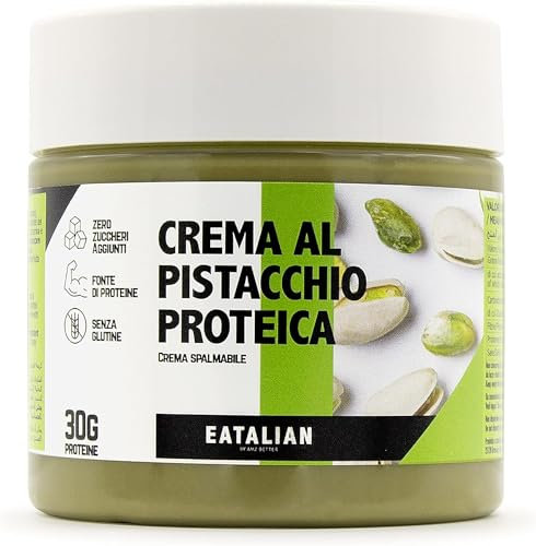 EATALIAN by AMZ BETTER Protein-Pistaziencreme, Köstliche streichfähige Creme mit Süßem und Einzigartigem Geschmack, mit 37 g Protein, Ideal auf Brot, für Dubai Chocolate, 200 gr Made in Italy