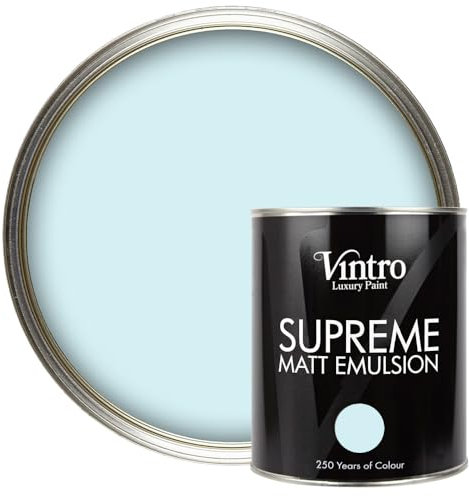 Vintro | Luxury Matt Emulsion | Light Blue | Smooth Chalky Finish | Multi Surface Paint | for Walls, Ceilings, Wood and Metal | 1L (Light Blue - Moonstone)