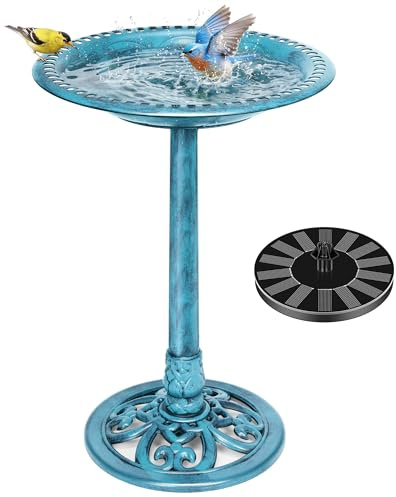 VIVOHOME Bebedero-Comedero para Pájaros para Jardín 71cmcon Fuente Solar | Bebedero y comedero de resina de 71cm. Fuente Solar Gran Bol de Agua en Resina de Pie Estilo Tradicional para jardín.