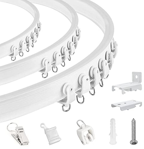 TOKPLNU Ceiling Curtain Track Flexible Bendable Curved Curtain Track 16 Ft Wall Mount Sliding Ceiling Track for Curtains with Clips Curtain Rail System Set for RV Room Divider White