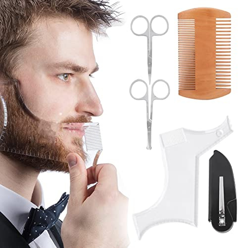 Modello per Barba, Baffi Modello per Barba Strumento per Modellare la Barba Modello per Modellare la Barba Trasparente Pettine Forbici per Toelettatura della Barba Set per Modellare L'attaccatura dei