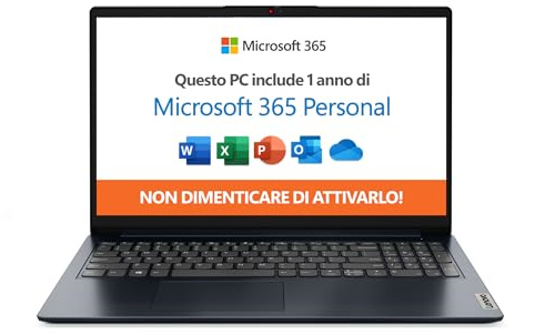 Lenovo IdeaPad 1 Notebook, 1,5 kg, FHD-Display 15,6 Zoll (39,6 cm) – (Intel Celeron N4020, integrierte Grafikkarte, 4 GB RAM, 128 GB SSD, WiFi 6, Windows 11, Microsoft 365) – Abyss Blue