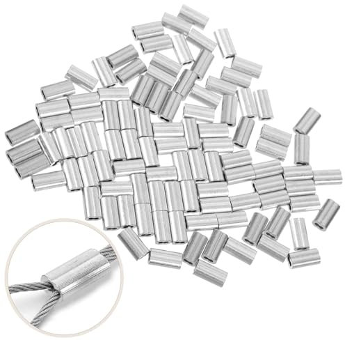 CLISPEED Aluminum Crimping Loop Sleeve, 100 Pcs 1mm Double Ferrules Cable Barrel Ferrule Wire Rope Crimping Tool for Wire Rope and Cable Line End