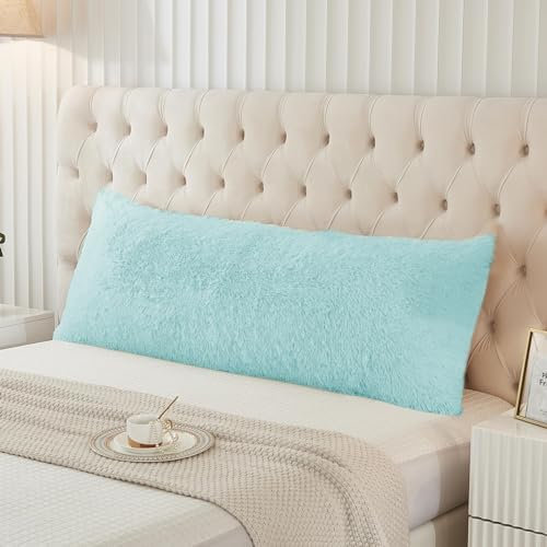 ZTYROLJ 40x145 Seitenschläferkissen Bezug, Himmelblau Plüsch Deko Kissenhülle Mikrofaser Kissenbezüge mit Reißverschluss,Atmungsaktiv und Weich Kopfkissenbezug für Seitenschläfer