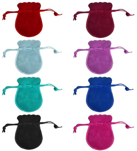 Pack of 8 Velvet Drawstring Bags, Small Velvet Bag with Drawstring, Gift Bag Jewellery Bag, DIY Sweets Gift Bags for Storing Jewellery, 9 x 7 cm