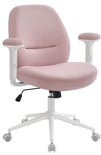 SONGMICS HOME Schreibtischstuhl, Schminkstuhl, Bürostuhl, Drehstuhl, breite Sitzfläche, modern, mit Fußkreuz und Armlehnen, höhenverstellbar, Wippfunktion, für Büro, Homeoffice, pastellrosa OBG035R01