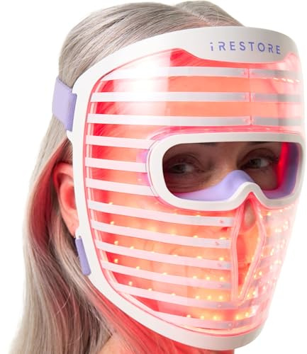 iRestore LED Face Mask for Youthful Skin, Red Light Therapy for Face, Red, Blue & Infrared Therapy for Wrinkles, Fine Lines, Dark Spots with 360 LEDs, Skincare Device for Women & Men