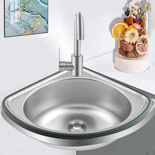 YXLUJYY Sink kitchenStainless Steel Kitchen Sink Wall Mounted Single Bowl Sink Triangular Washbasin,Bathroom Sink Wall-Mounted Corner Sink Corner Washbasin,Space Saving Washbasin, Edelstahl 304