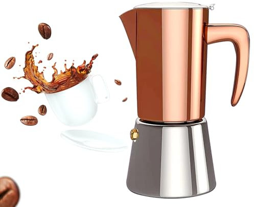 Collgene Stainless Steel Moka Pot Espresso Maker 6 Cups (10oz/300ml) - Italian Stovetop Coffee Maker for Gas & Induction Cooktops, Camping & Home Use, Durable Coffee Pot, Brown