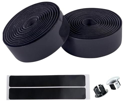 Fahrrad Lenkerband, Schwarz Cycling Lenkerband, Rutschfest und Stoßfest Griffband mit Lenkerstopfen, Comfort MTB Rennrad Lenkerband, 2.8cm x 2m