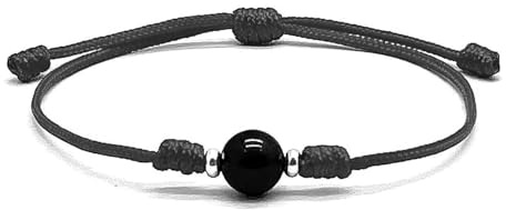 arana's - Pulseras hilo negro con turmalina negra y adornos plateados - Amuleto contra mal de ojo para mujer, hombre y niños (Negra)