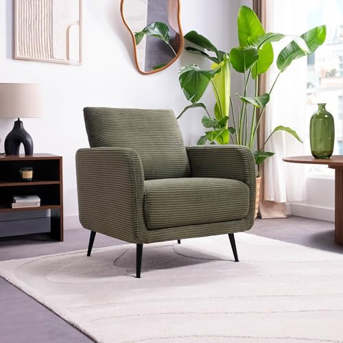 Sicaan Fauteuil Design Emma Velours Côtelé Vert Sauge – Fauteuil Moderne et Confortable – Assise Ergonomique Élégante pour Salon, Chambre ou Bureau – Style Contemporain Chic 71x75x81 cm