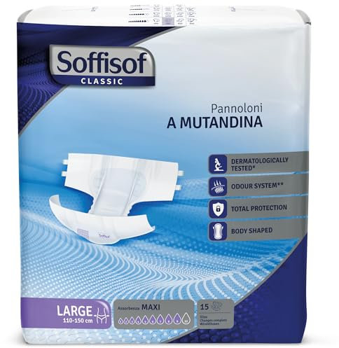 Soffisof Classic Windeln für Erwachsene Maxi L - Inkontinenz Windelslip - Einzelpackung mit 15 Erwachsenen Windeln, 9 Tropfen - Inkontinenz Schutzhosen