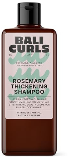 BALI CURLS Rosemary Thickening Shampoo – Stärkend mit Rosmarinöl, Biotin & Koffein – Veganes Volumen Shampoo für feines & dünnes Haar – Curly konform – 200ml