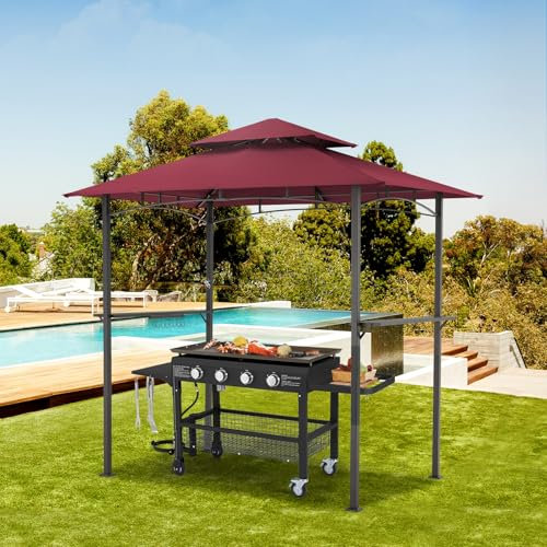 YODOLLA Tonnelle de Jardin Double Toit - Abri Barbecue Imperméable & Anti-UV - 2,4 x 1,5 m pour Jardin et Cour - Rouge