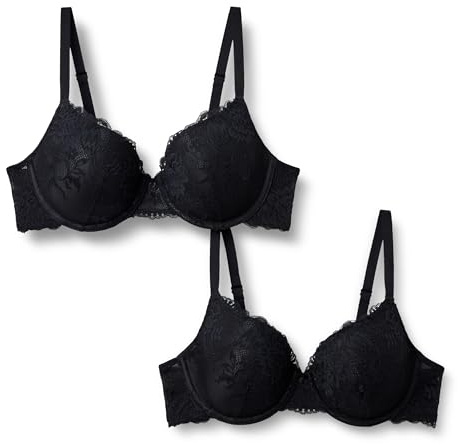 Amazon Essentials Women's Padded Underwire Full-Coverage Bra, Soft-Stretch Lace, Pack of 2