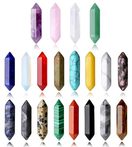 XIANNVXI 20 Pcs Pointes de Cristal de Guérison,Baguettes de Cristal,Pierres Précieuses en Cristal de Quartz Rose Améthyste Obsidienne,Cadeaux en Cristal pour Femmes