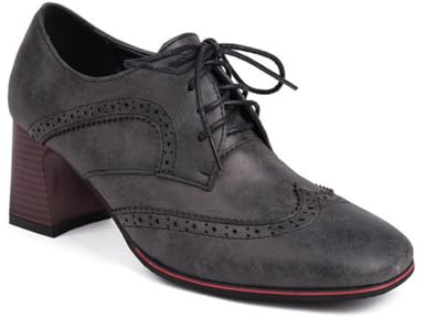 Donna Tacco A Blocco Alto Scarpe Oxford Brogue Allacciare rétro Décolleté da Vestito Punta Rotonda Pelle PU Brogues,Nero,36 EU