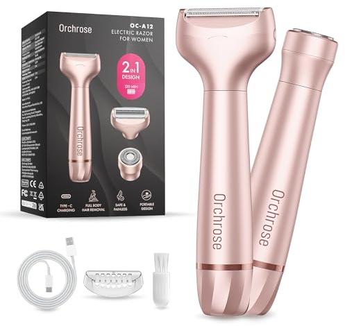 Orchrose Elektrischer Rasierer für Frauen Körper: wiederaufladbarer schmerzloser elektrischer Rasierer für Bikini Gesicht Körper Beine Achselhöhlen – tragbar für Reisen (Roségold)