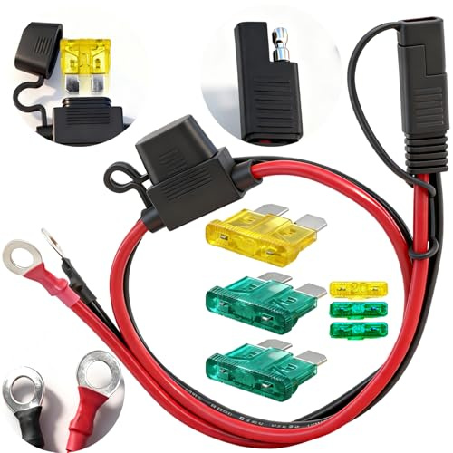 CTRICALVER 10AWG SAE Power Lead, Quick Release Ring Terminal with 20A/30A Fuses & Cap, 12V Power Supply for Motorcycle, Car, Solar, etc