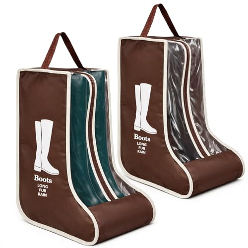 Boot Storage Bag Cowboy Carrier Dustproof Organizer, 2Pcs | 18.8x11in Tall Boots Protector Holders Non-Woven PVC Transparent Window Top Handle for Closet Travel and Wardrobe