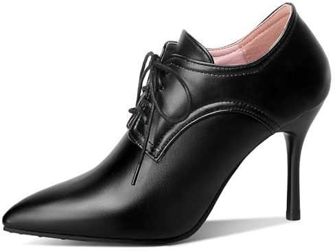 Gicoiz Donna Ufficio Tacco a Spillos Professionale Scarpe Senza Chiusura Lavoro Loafer Cordoncino Pompe al Tallone Alto Business Scarpe da Sera Nero Numero 36.5 EU-37Cn