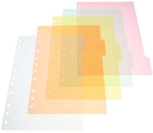 WOFASHPURET Divisori per Raccoglitori in Plastica Traslucida Linguette Scrivibili, Set da 5 Fogli B5 11 Fori Compatibili 9 Fori, Divisori Indice Colorati per Quaderni e Blocchi Note,