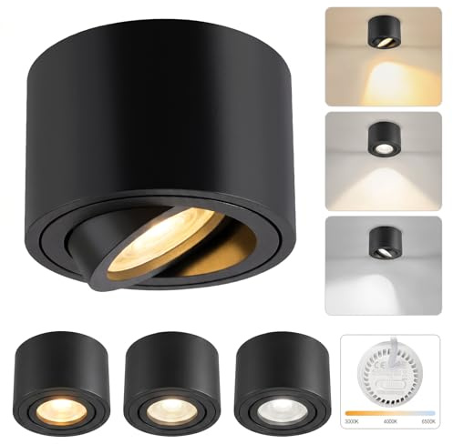 GBLY Set di faretti LED a superficie (Confezione da 4) (Nero): Faretto da