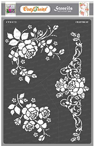 CrafTreat Rose Stencil for Crafts - Reusable Vintage A4 Bouquet of Roses - Flower Stencil for Furniture Painting, Canvas, Fabric, Garden, Wood - Floral Design