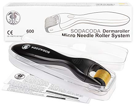 Sodacoda Derma-Roller para Barba con 600 Microagujas de Titanio - Microagujas para Antiarrugas, Caída del Cabello, Acné (0,25mm)
